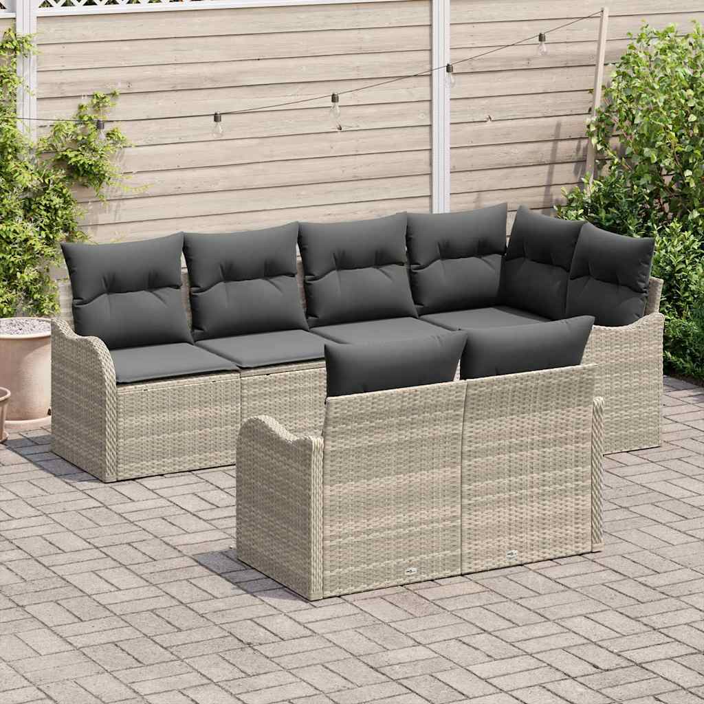 Havesofa Sæt 7 stk. Lysegrå Poly rattan