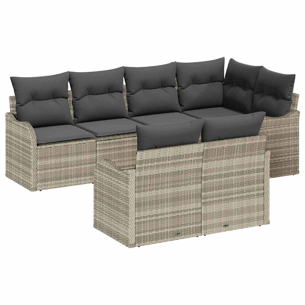 Havesofa Sæt 7 stk. Lysegrå Poly rattan