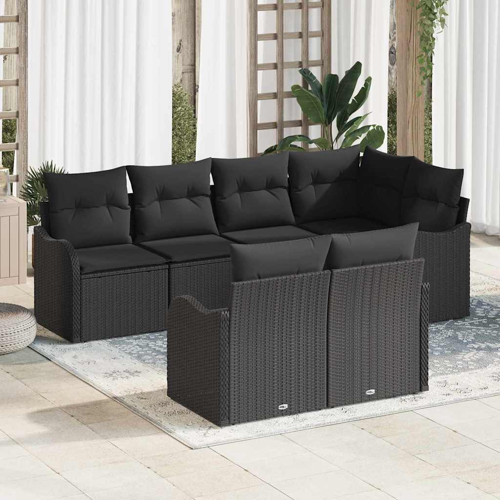 Havesofa Sæt 7 stk. Sort Poly rattan
