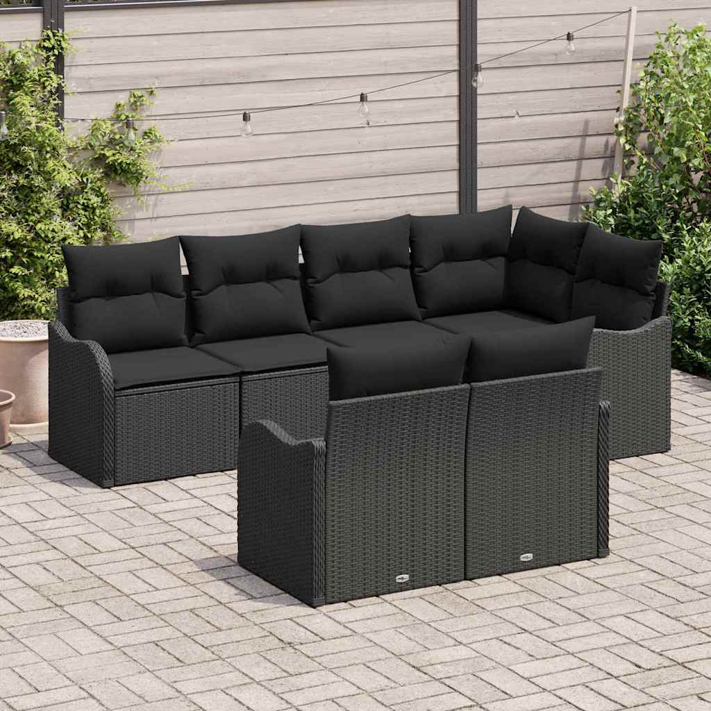 Havesofa Sæt 7 stk. Sort Poly rattan