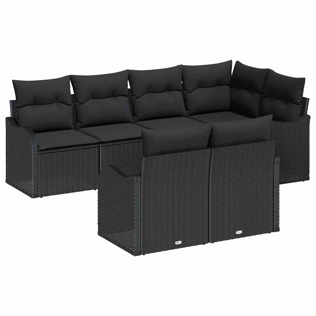Havesofa Sæt 7 stk. Sort Poly rattan