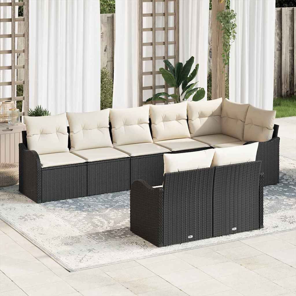 Havesofa Sæt 8 stk. Sort og Hvid polyrattan