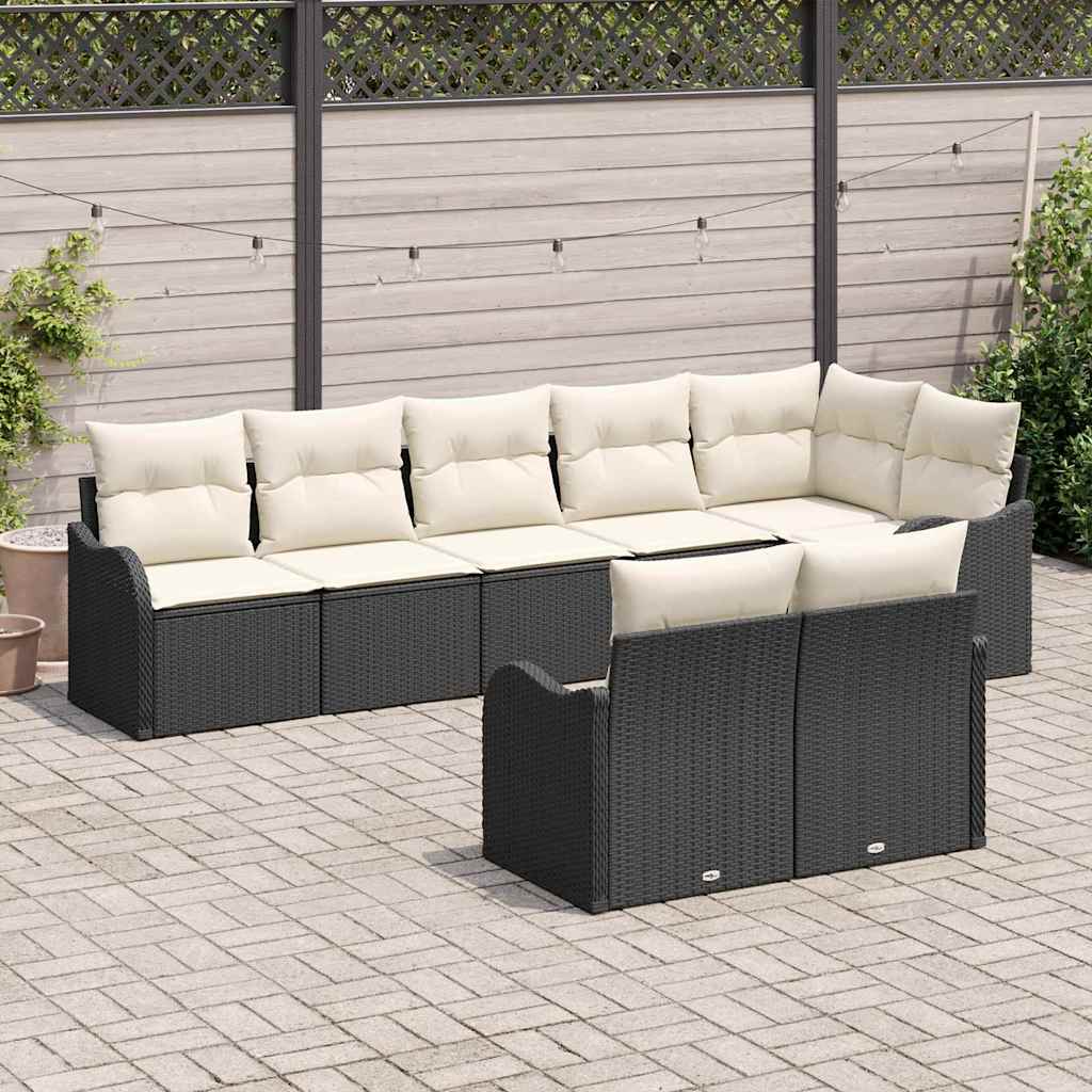 Havesofa Sæt 8 stk. Sort og Hvid polyrattan