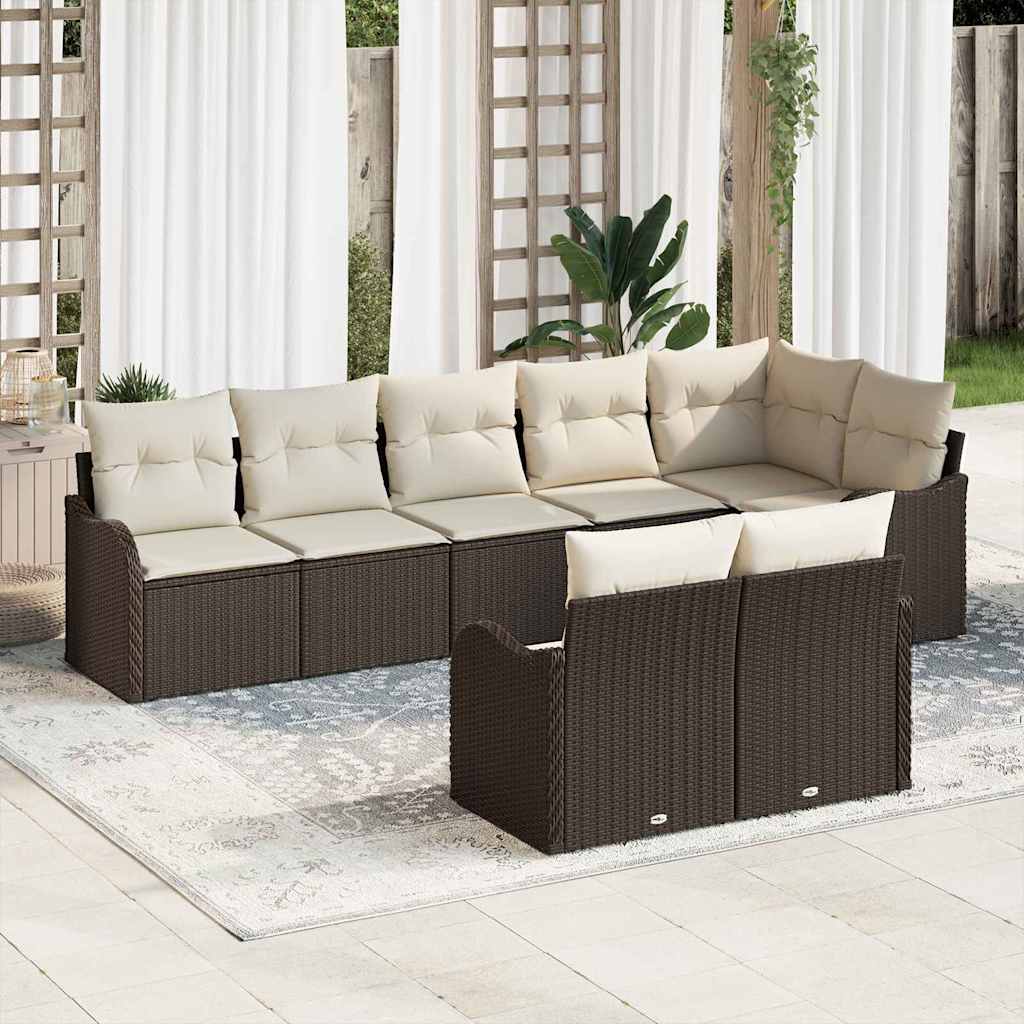 Havesofa Sæt 8 stk. Brun og hvid polyrattan