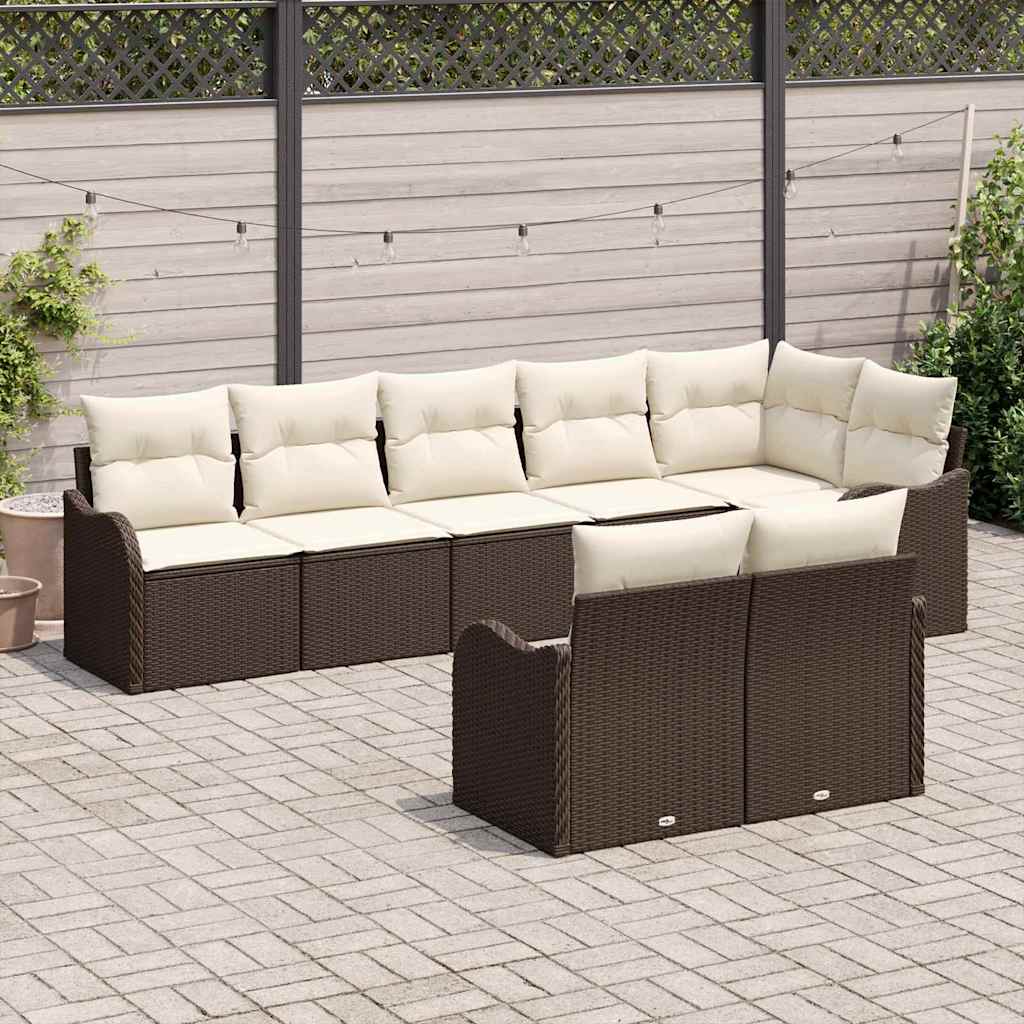 Havesofa Sæt 8 stk. Brun og hvid polyrattan