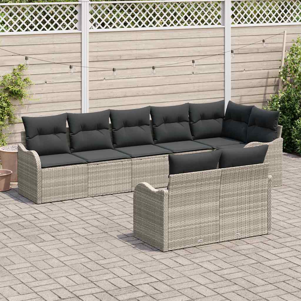 Havesofa Sæt 8 stk. Lysegrå polyrattan