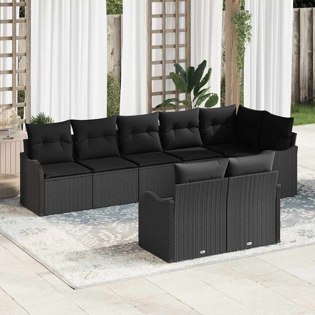 Havesofa Sæt 8 stk. Sort polyrattan