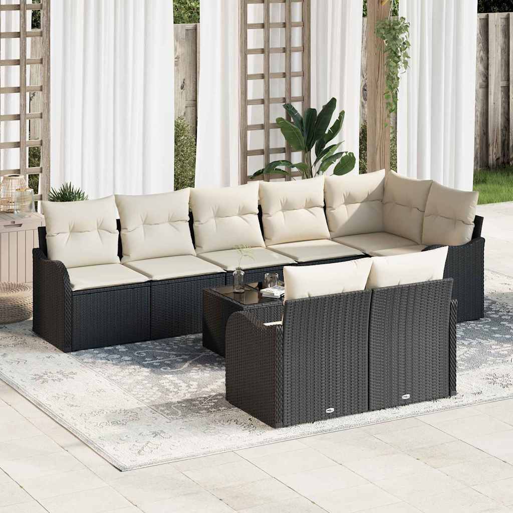 Havesofa Sæt 9 stk. Sort og Hvid polyrattan