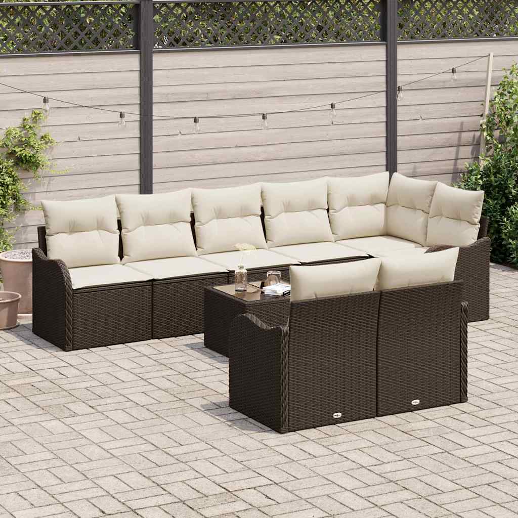 Havesofa Sæt 9 stk. Brun og hvid polyrattan