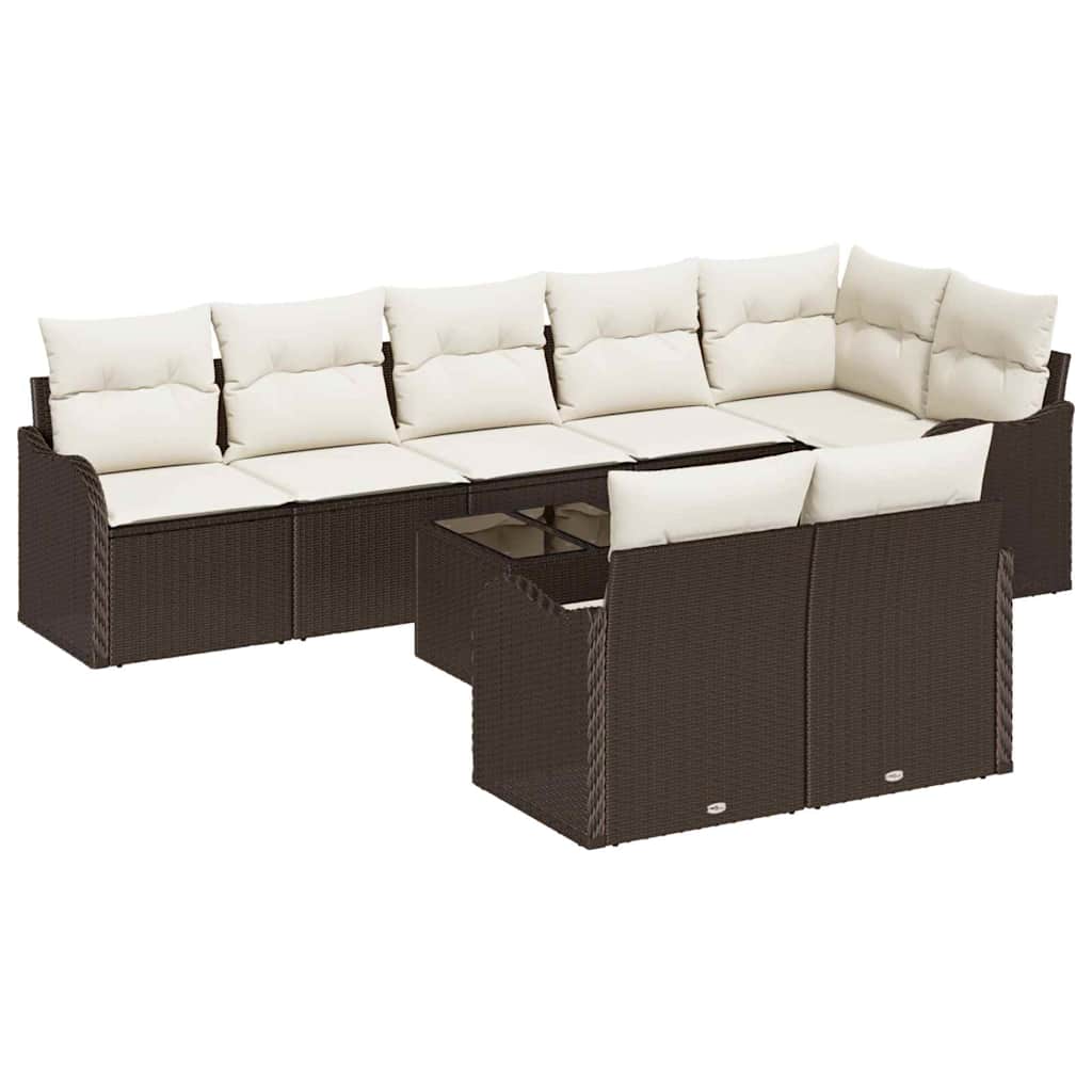 Havesofa Sæt 9 stk. Brun og hvid polyrattan