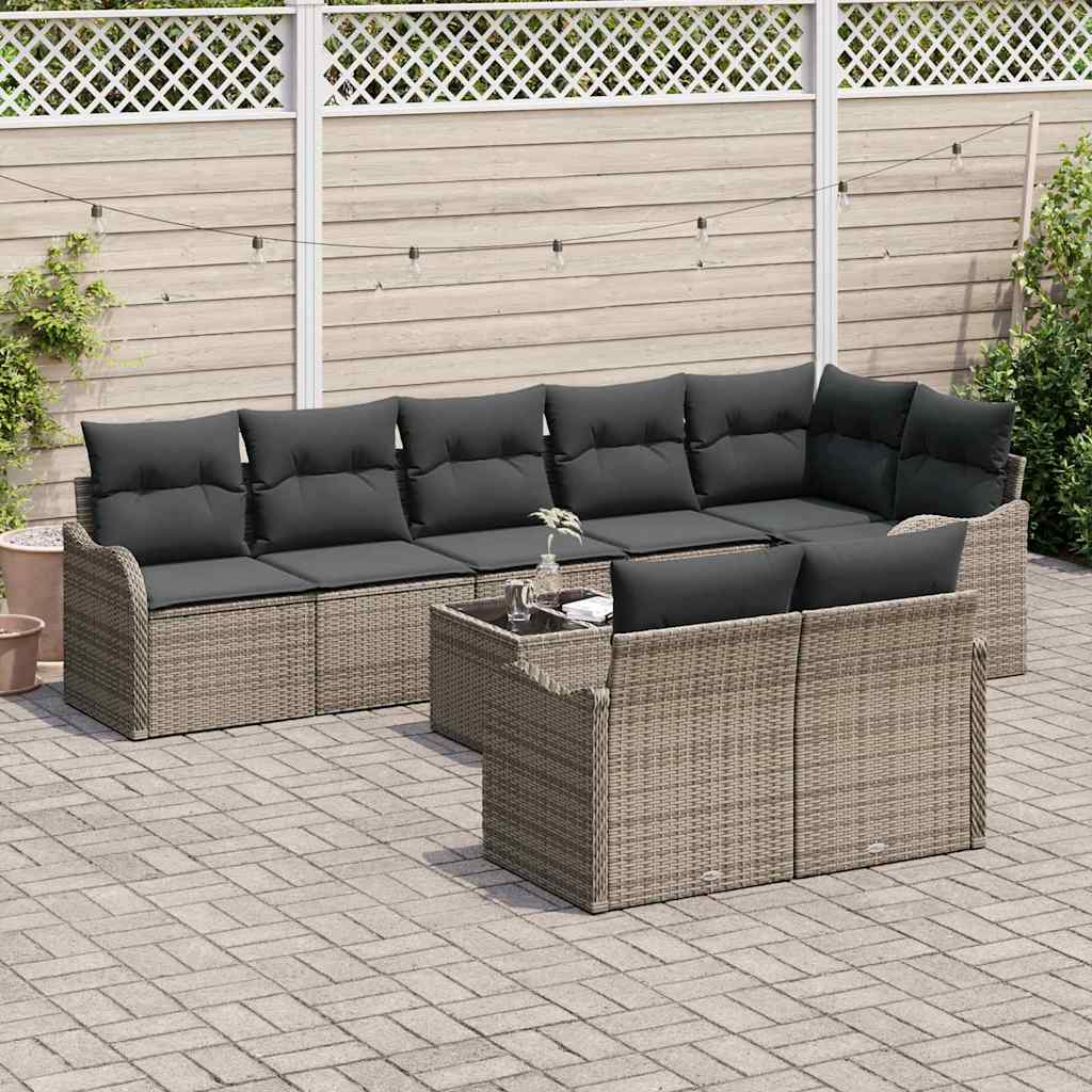 Havesofa Sæt 9 stk. Grå polyrattan