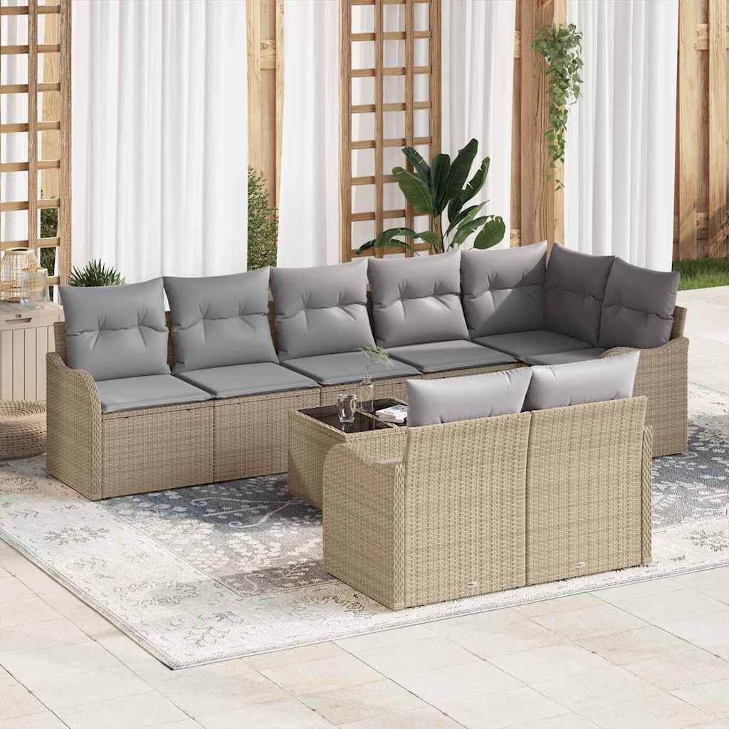 Havesofa Sæt 9 stk. Beige og lys grå polyrattan