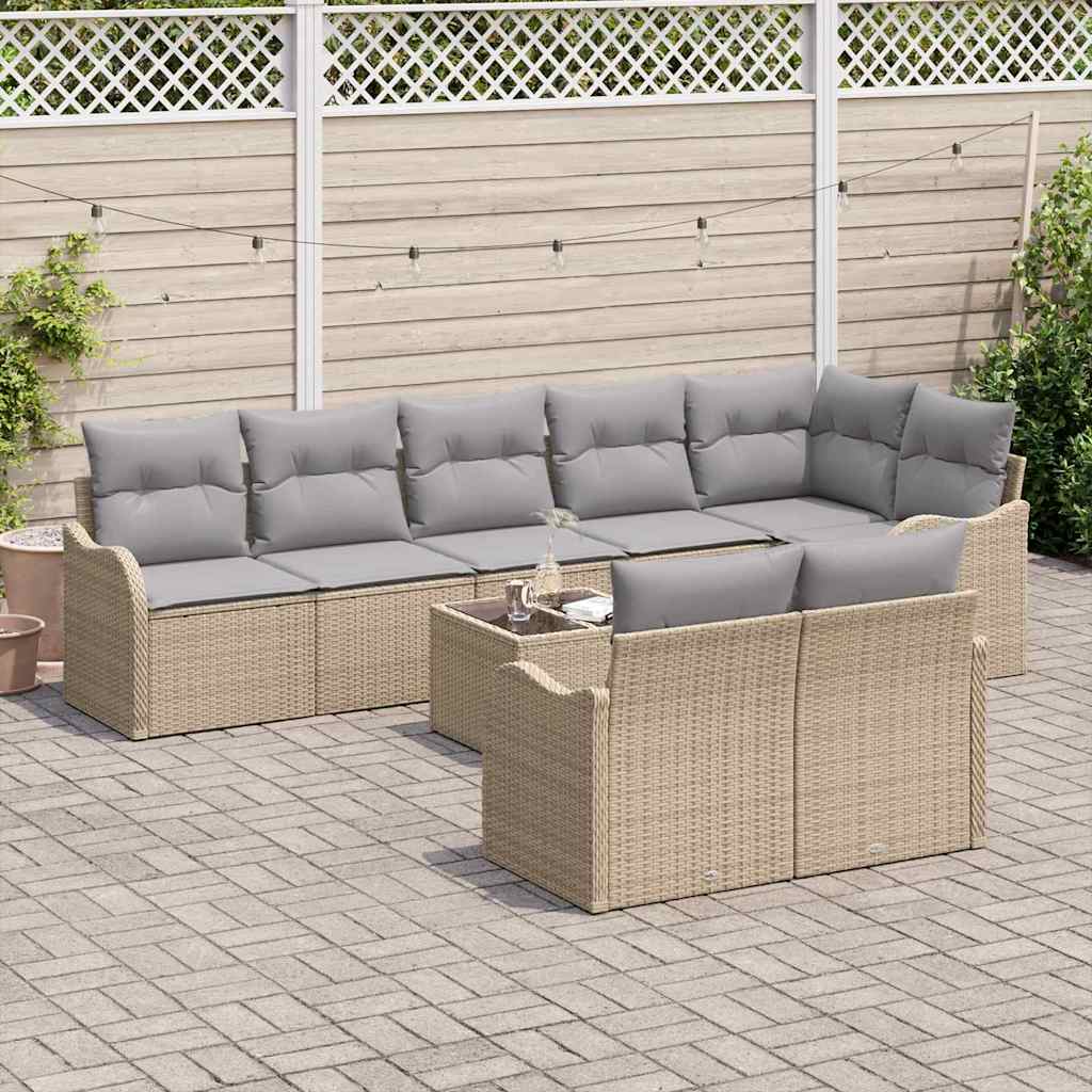 Havesofa Sæt 9 stk. Beige og lys grå polyrattan