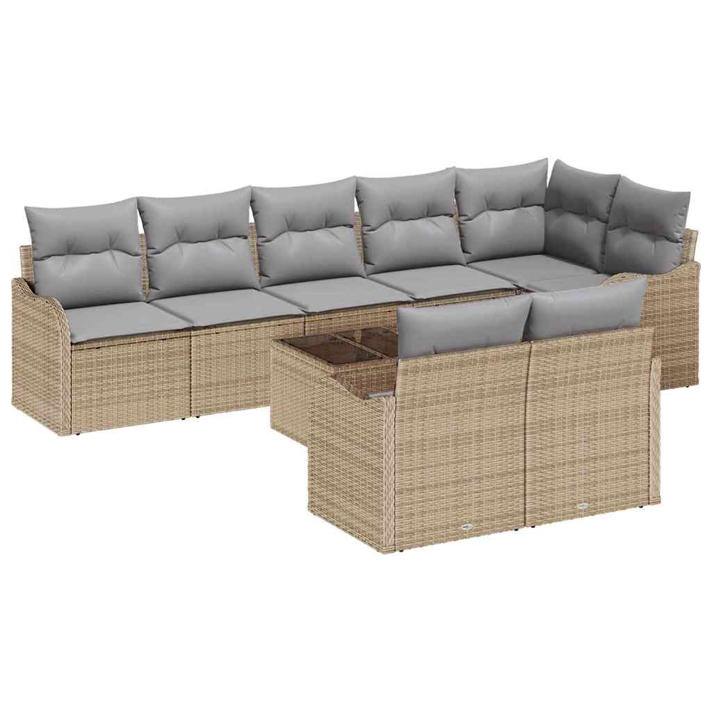 Havesofa Sæt 9 stk. Beige og lys grå polyrattan