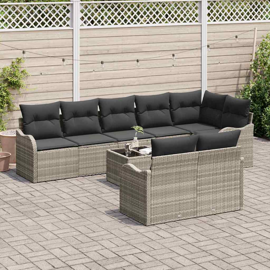 Havesofa Sæt 9 stk. Lysegrå polyrattan