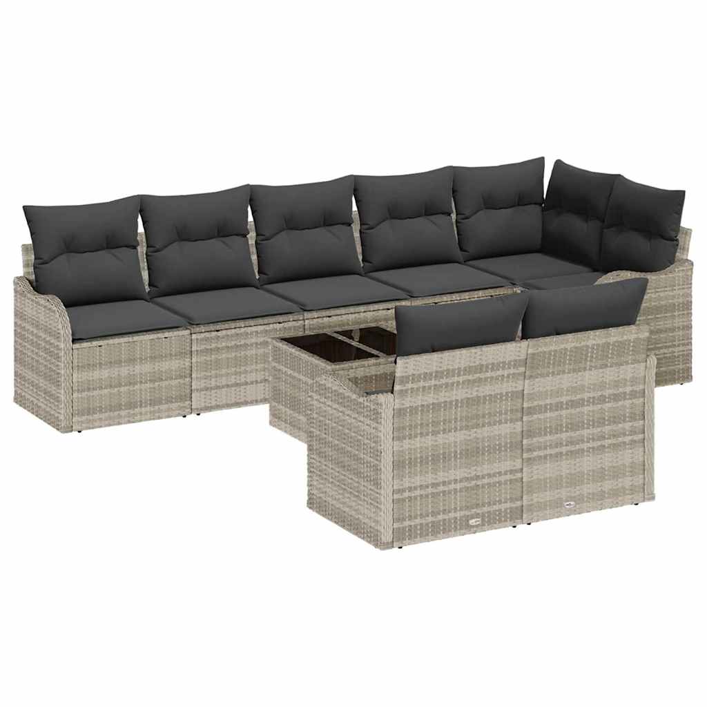Havesofa Sæt 9 stk. Lysegrå polyrattan