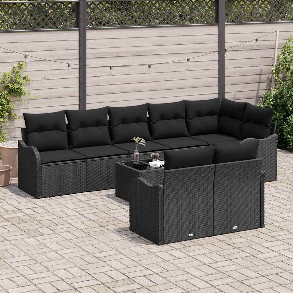 Havesofa Sæt 9 stk. Sort polyrattan