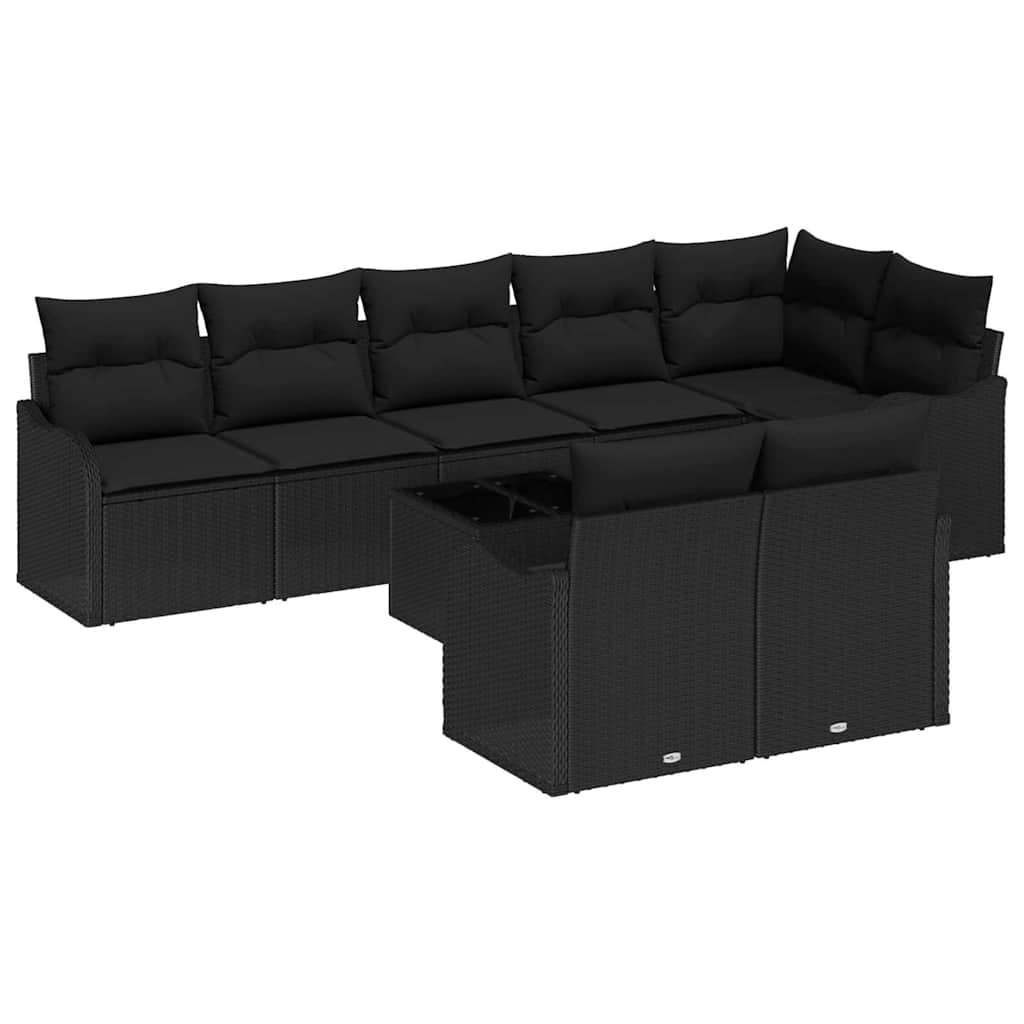 Havesofa Sæt 9 stk. Sort polyrattan