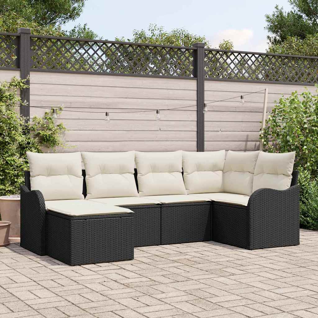Havesofa Sæt 6 stk. Sort og Hvid polyrattan
