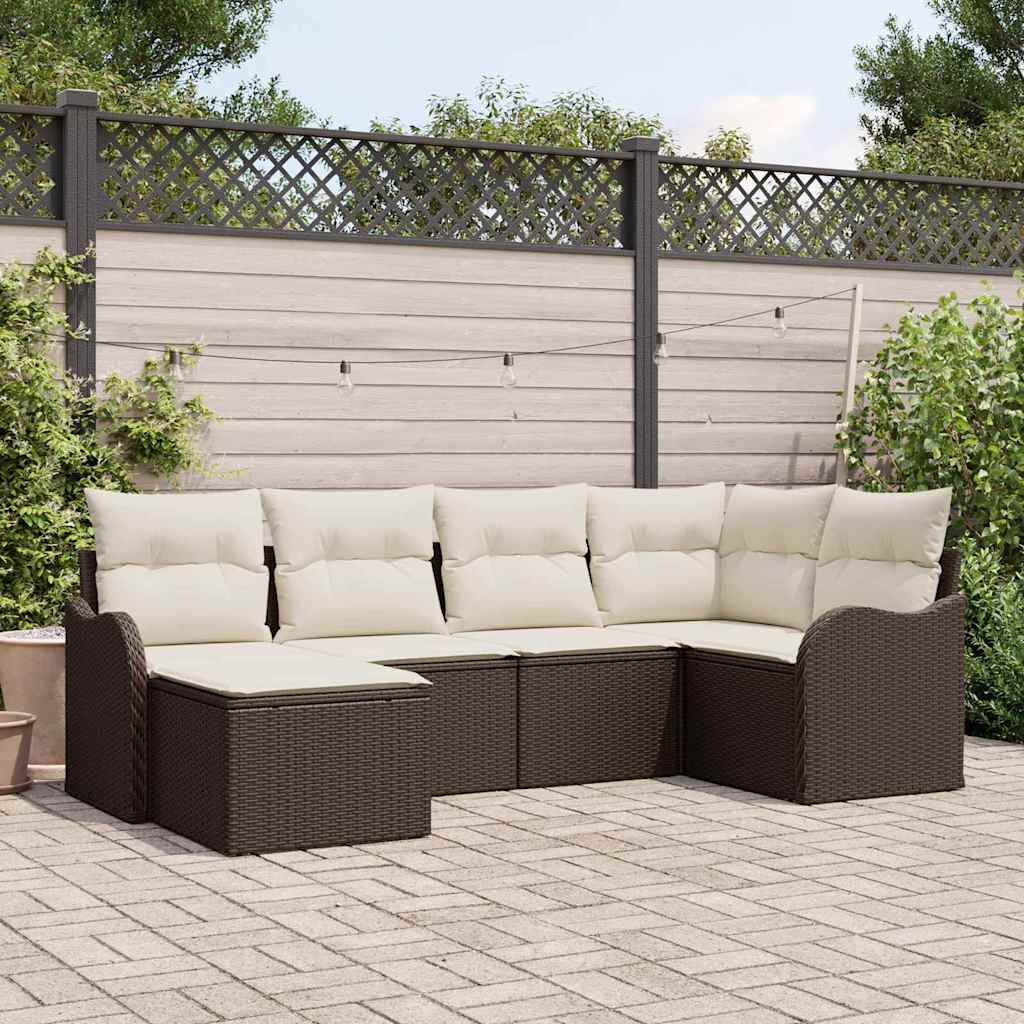 Havesofa Sæt 6 stk. Brun og hvid polyrattan