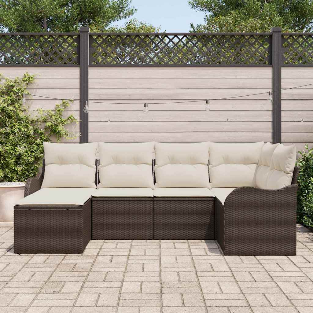 Havesofa Sæt 6 stk. Brun og hvid polyrattan