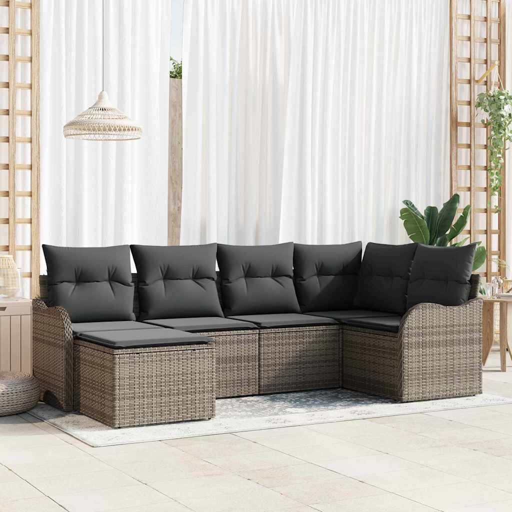 Havesofa Sæt 6 stk. Grå polyrattan