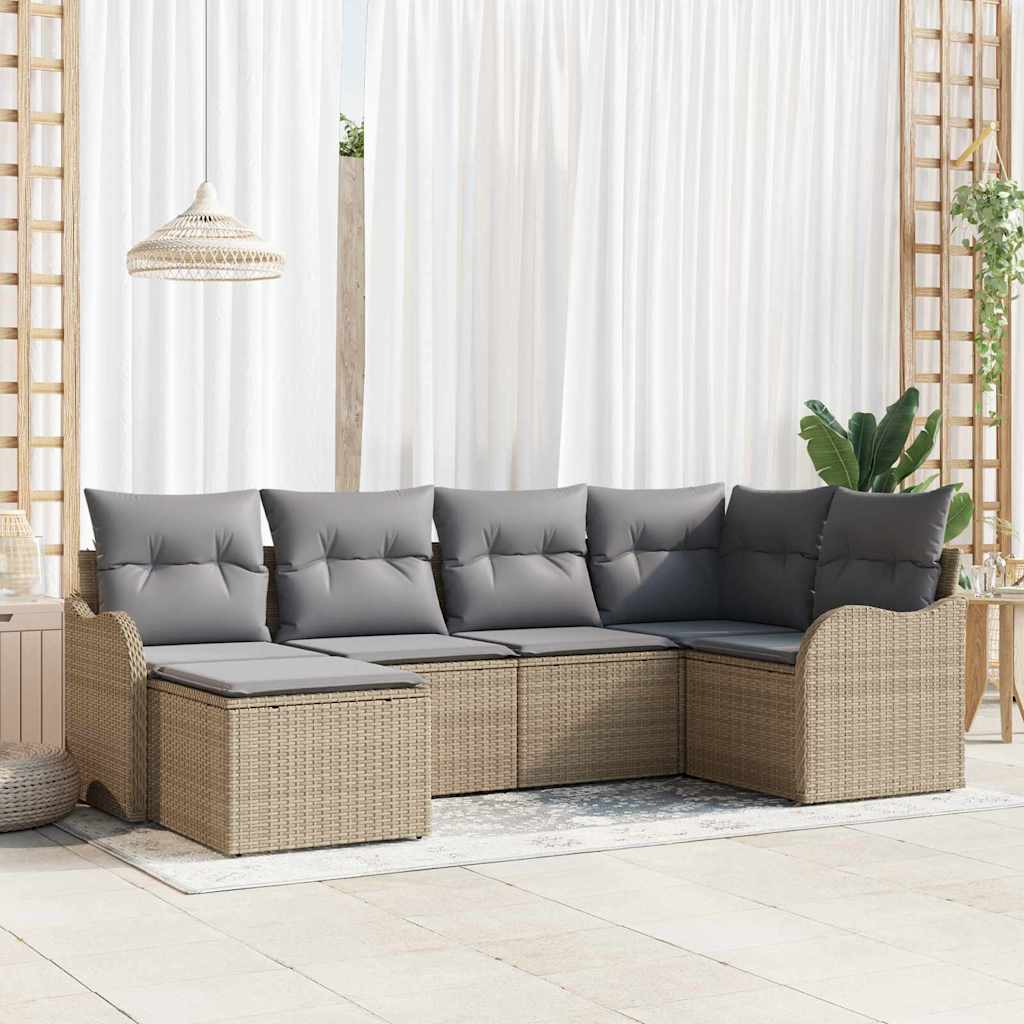 Havesofa Sæt 6 stk. Beige og lys grå polyrattan