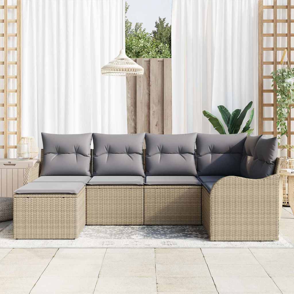 Havesofa Sæt 6 stk. Beige og lys grå polyrattan