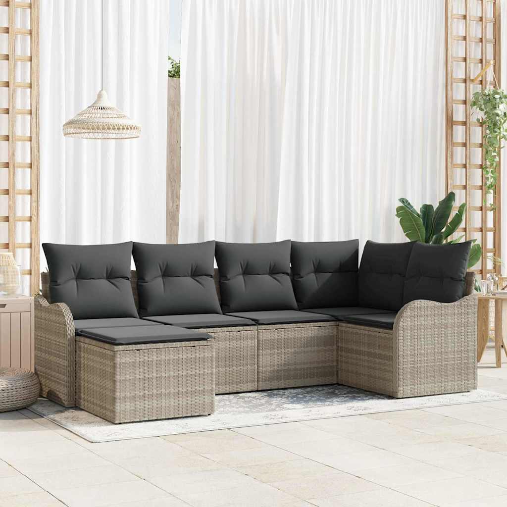 Havesofa Sæt 6 stk. Lysegrå polyrattan