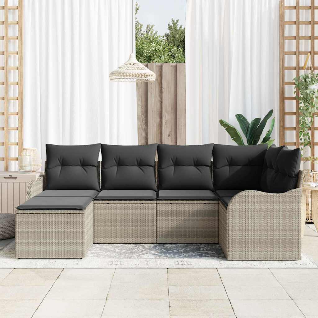 Havesofa Sæt 6 stk. Lysegrå polyrattan