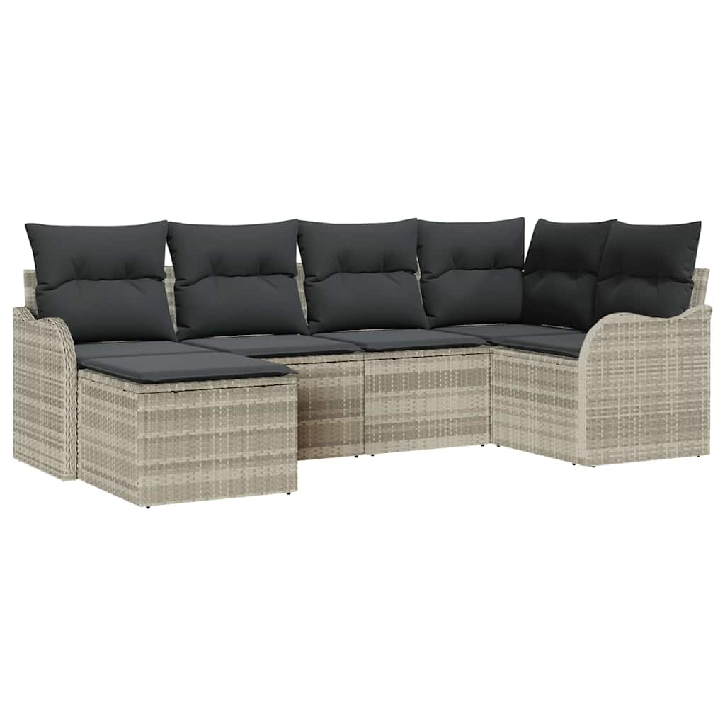 Havesofa Sæt 6 stk. Lysegrå polyrattan