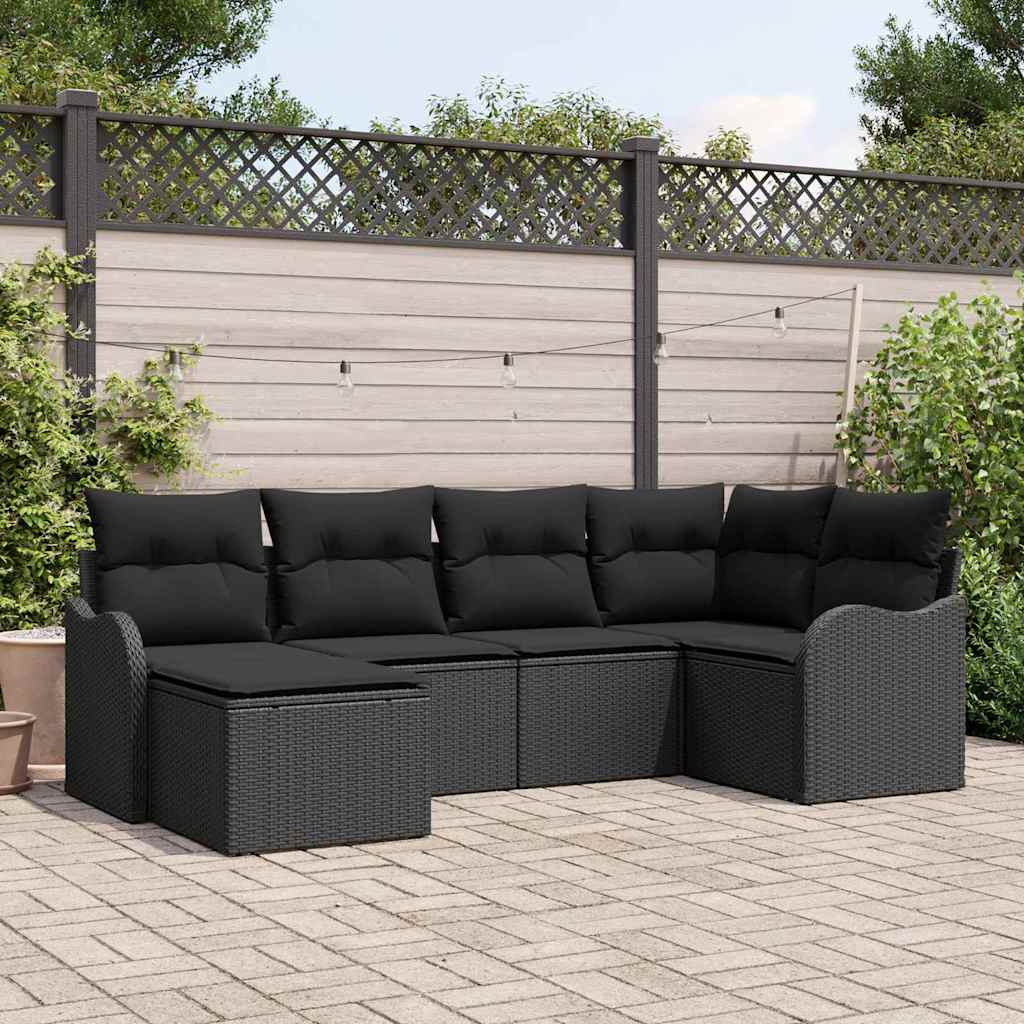 Havesofa Sæt 6 stk. Sort polyrattan