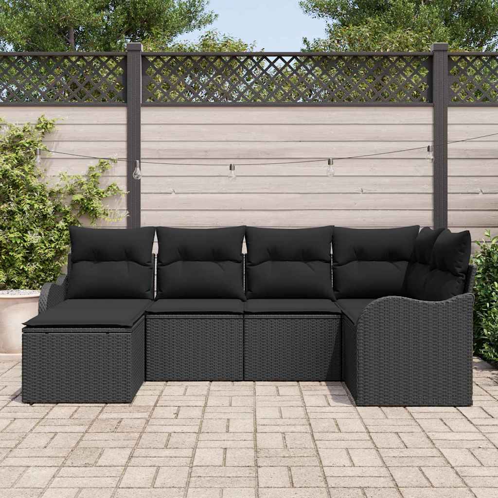 Havesofa Sæt 6 stk. Sort polyrattan