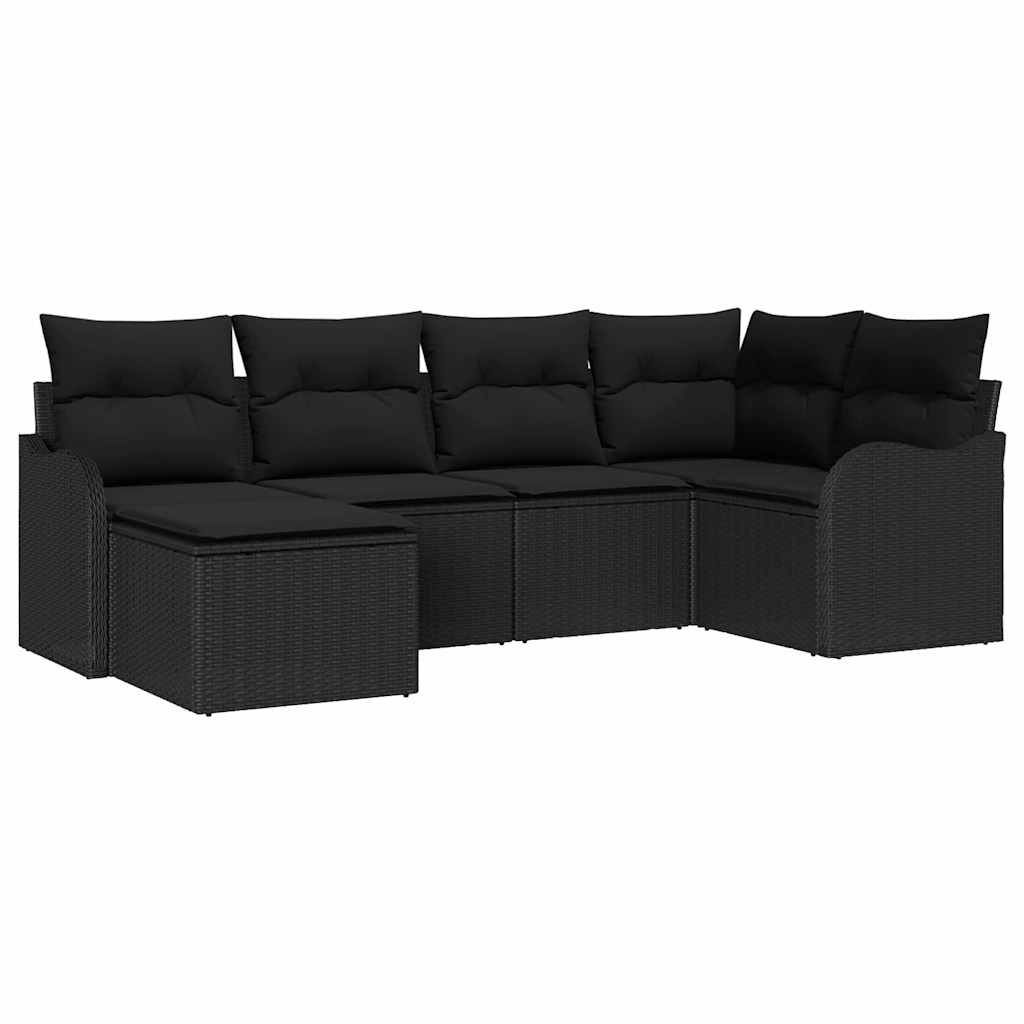 Havesofa Sæt 6 stk. Sort polyrattan