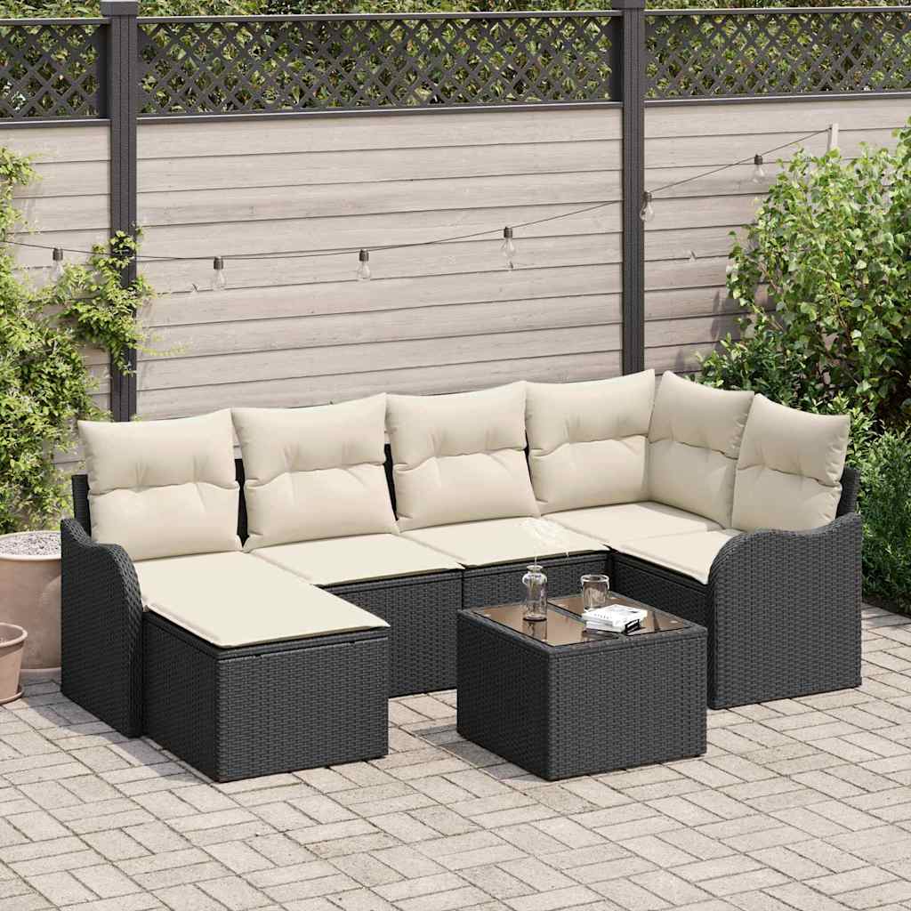 Havesofa Sæt 7 stk. Sort og Hvid polyrattan