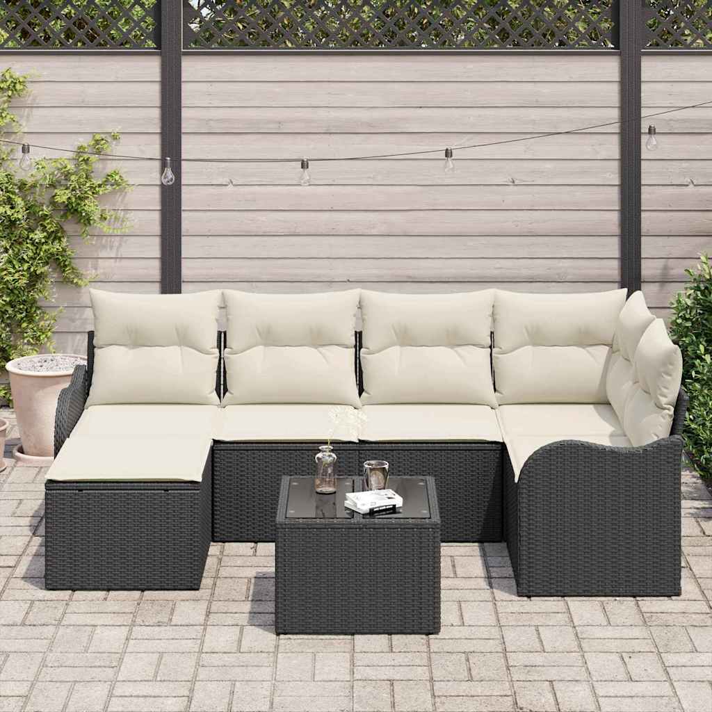 Havesofa Sæt 7 stk. Sort og Hvid polyrattan