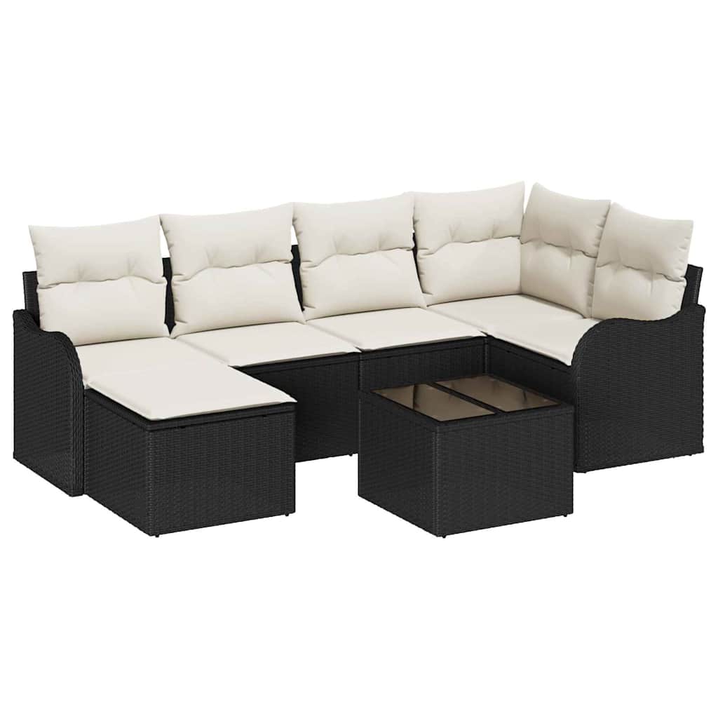 Havesofa Sæt 7 stk. Sort og Hvid polyrattan