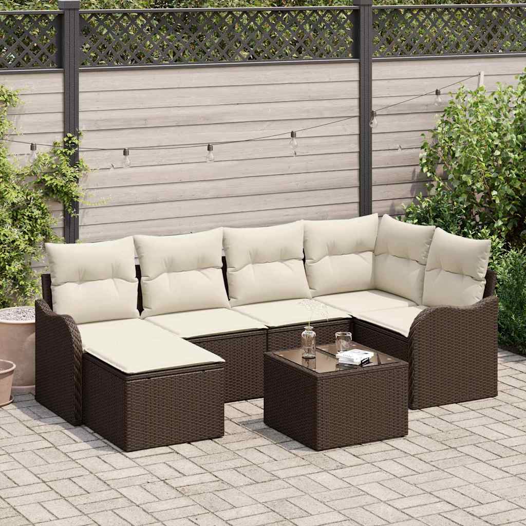 Havesofa Sæt 7 stk. Brun og hvid polyrattan