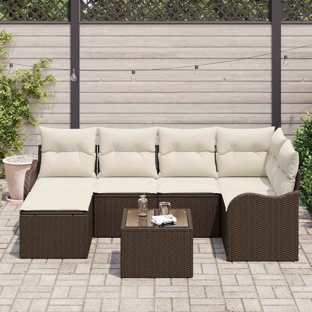 Havesofa Sæt 7 stk. Brun og hvid polyrattan