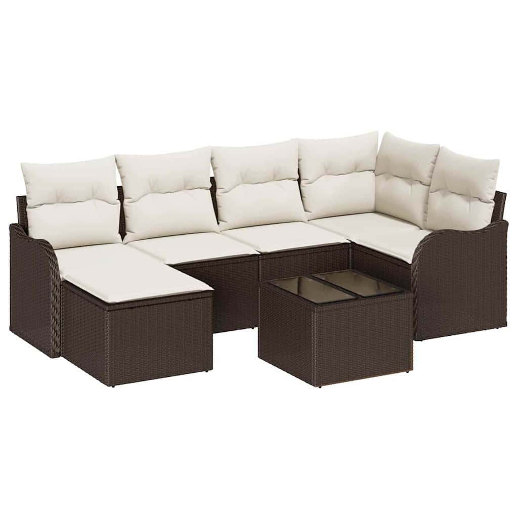 Havesofa Sæt 7 stk. Brun og hvid polyrattan