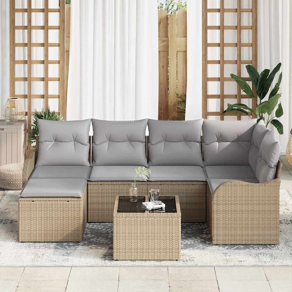 Havesofa Sæt 7 stk. Beige og lys grå polyrattan