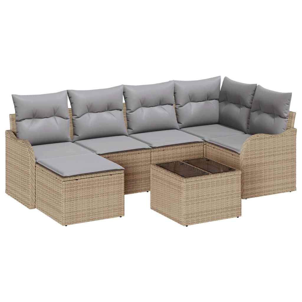 Havesofa Sæt 7 stk. Beige og lys grå polyrattan
