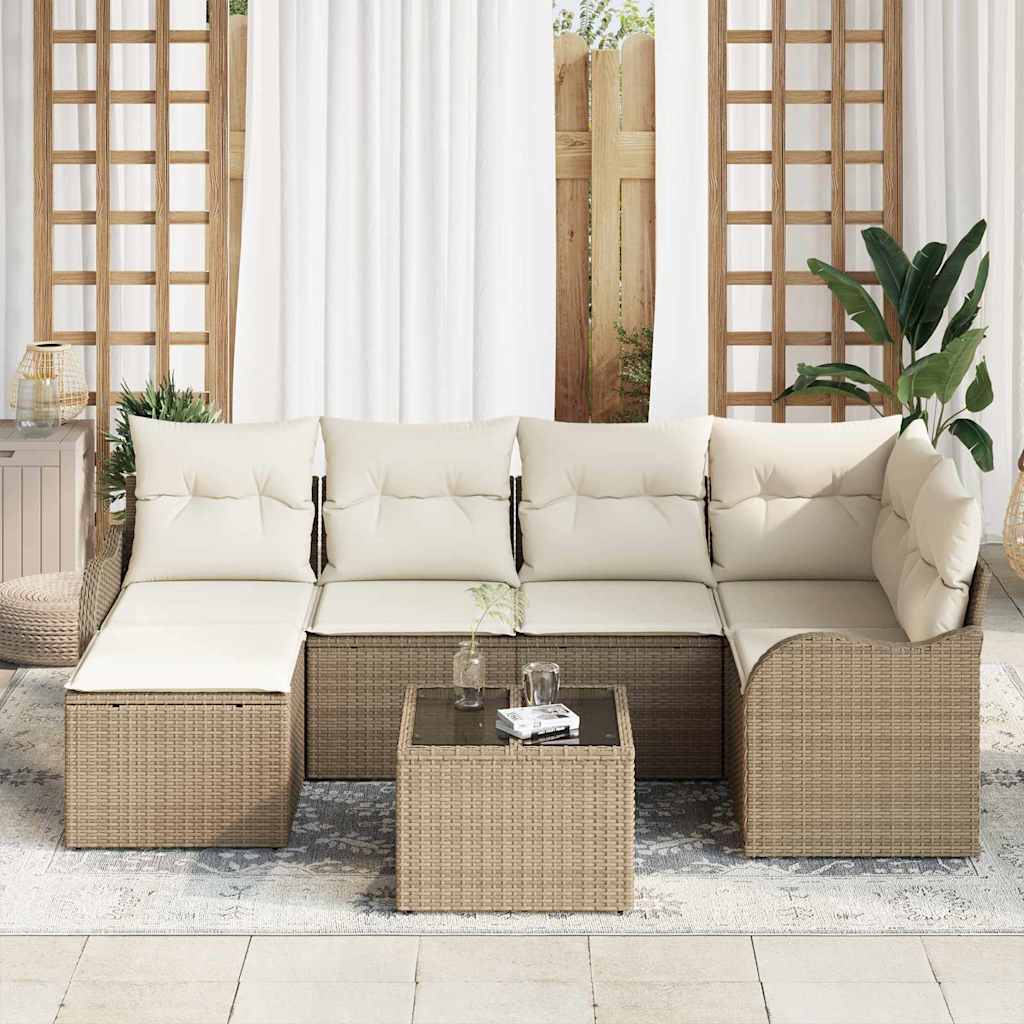 Havesofa Sæt 7 stk. Beige og hvid polyrattan