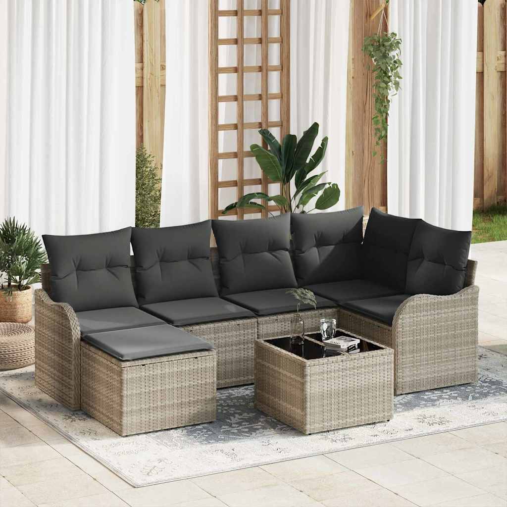 Havesofa Sæt 7 stk. Lysegrå polyrattan