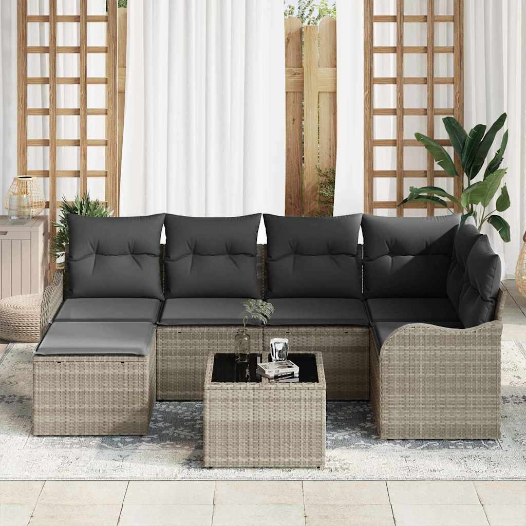 Havesofa Sæt 7 stk. Lysegrå polyrattan