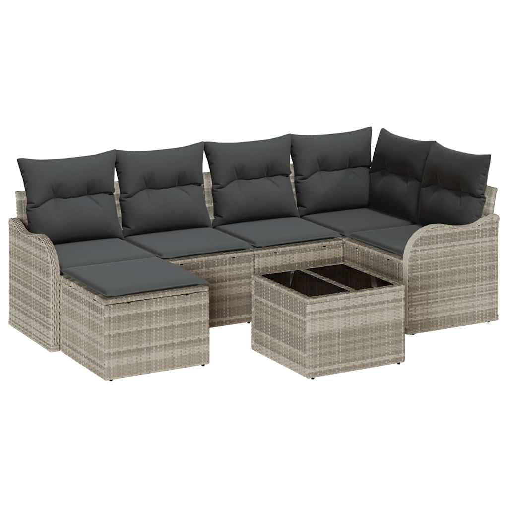 Havesofa Sæt 7 stk. Lysegrå polyrattan