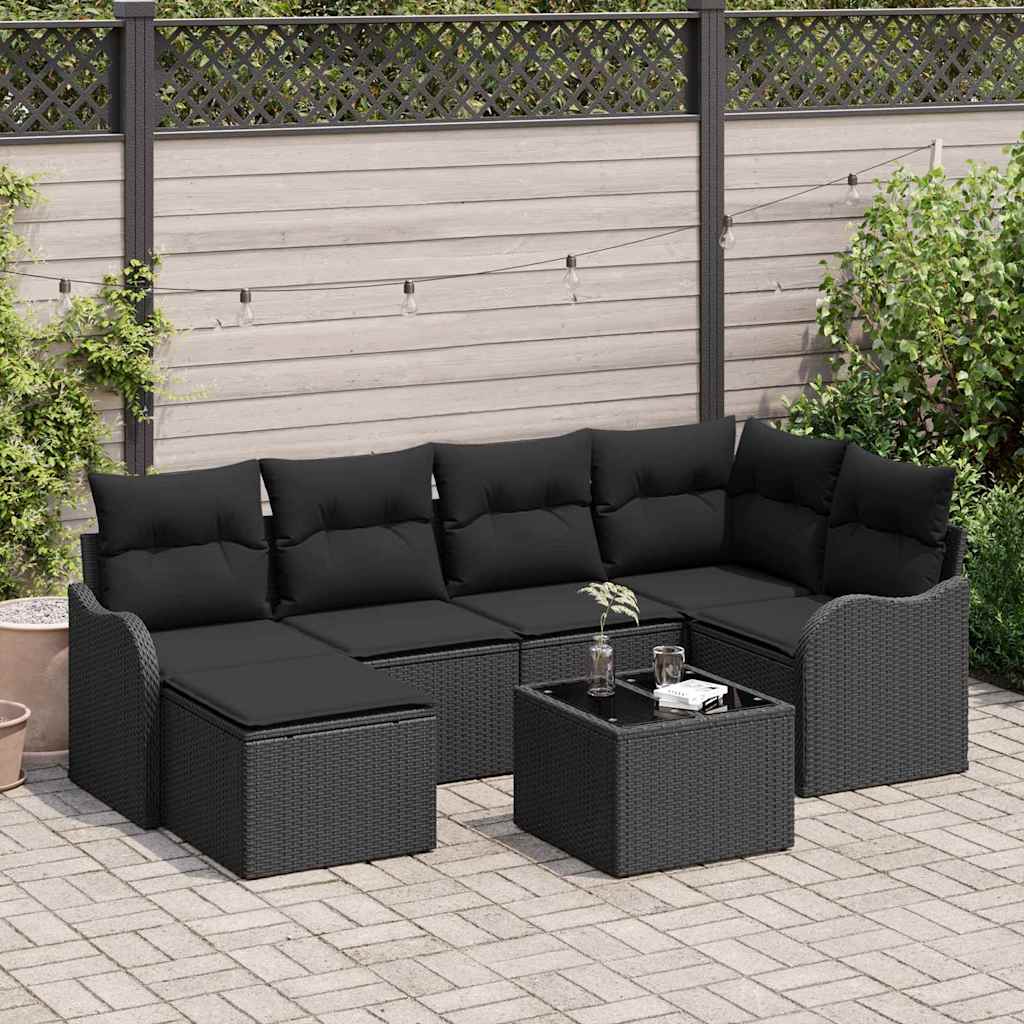 Havesofa Sæt 7 stk. Sort polyrattan
