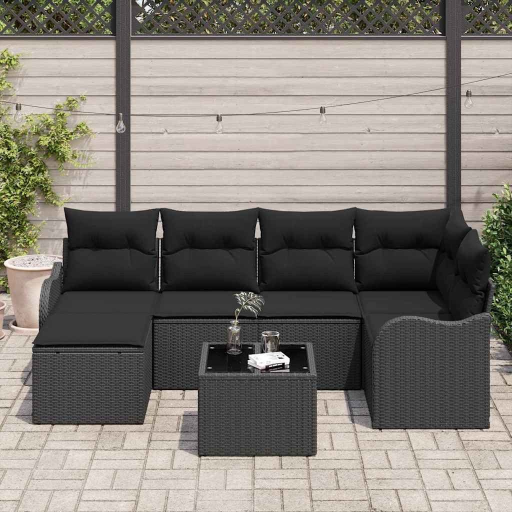 Havesofa Sæt 7 stk. Sort polyrattan