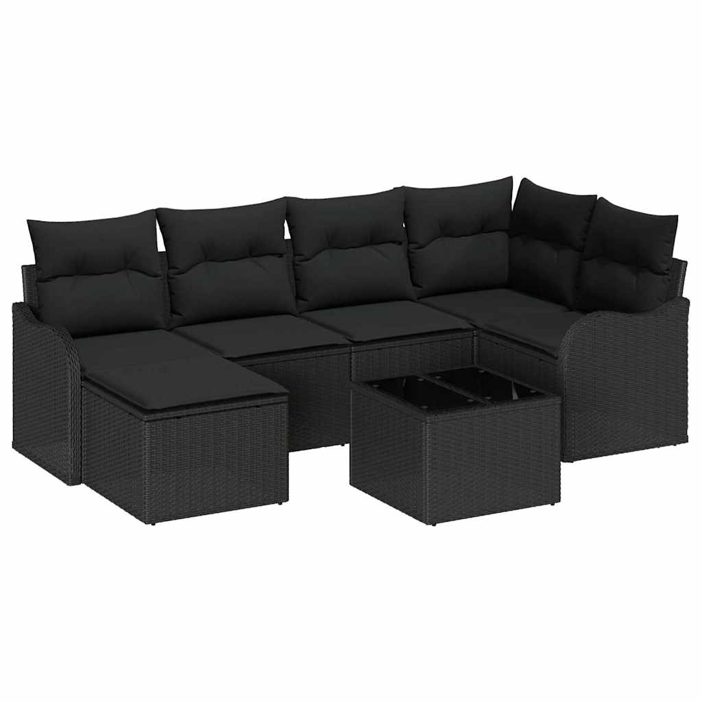 Havesofa Sæt 7 stk. Sort polyrattan