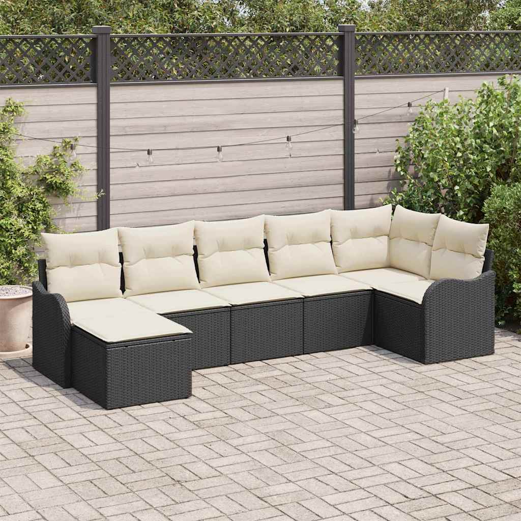Havesofa Sæt 7 stk. Sort og Hvid polyrattan